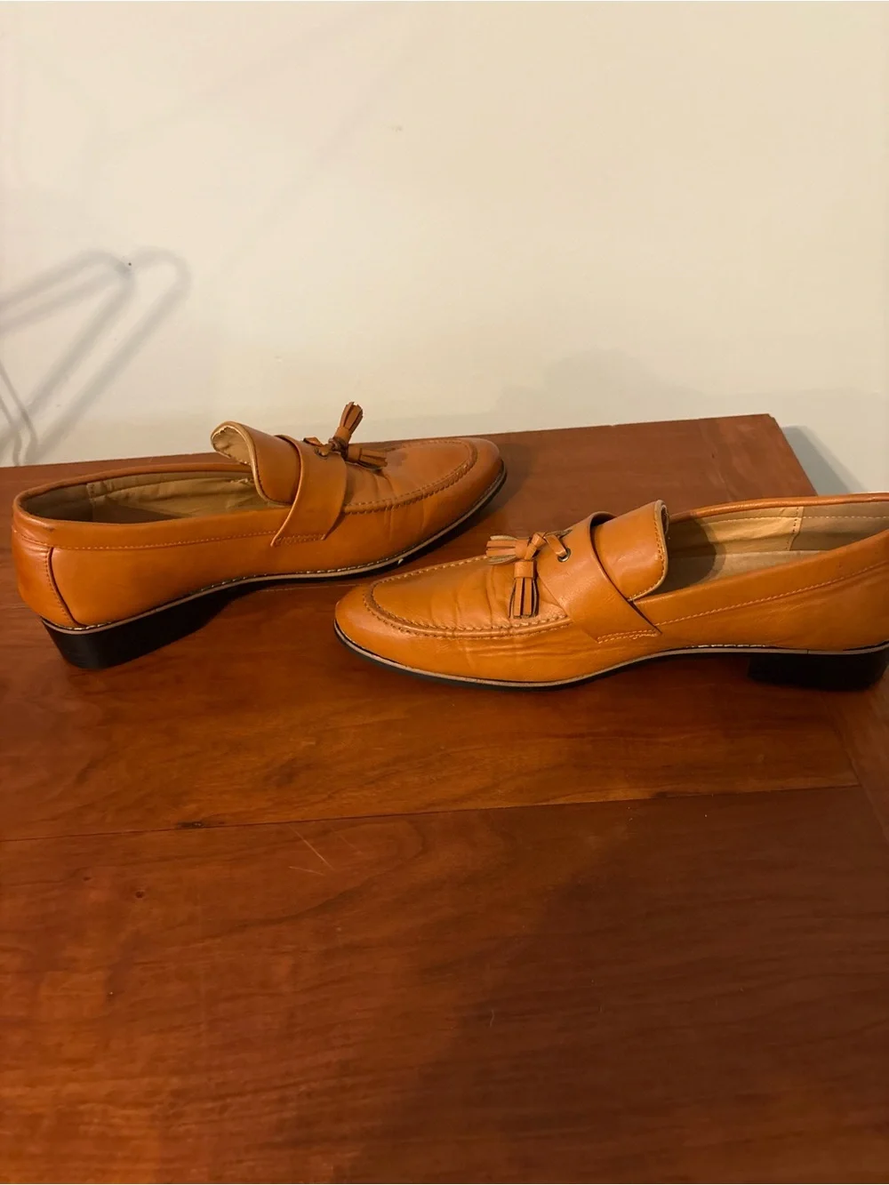 Men’s Cognac Tassel Loafers Size 45 Faux Leather Slip-On Dress Shoes 11-11.5